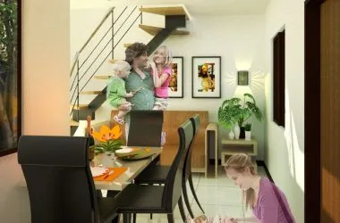 Interior render (dining with stair)
