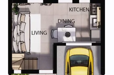 Townhouse 2 — Ground Floor (Service Area, T&B, Kitchen, Dining, Living, Porch, Carport)